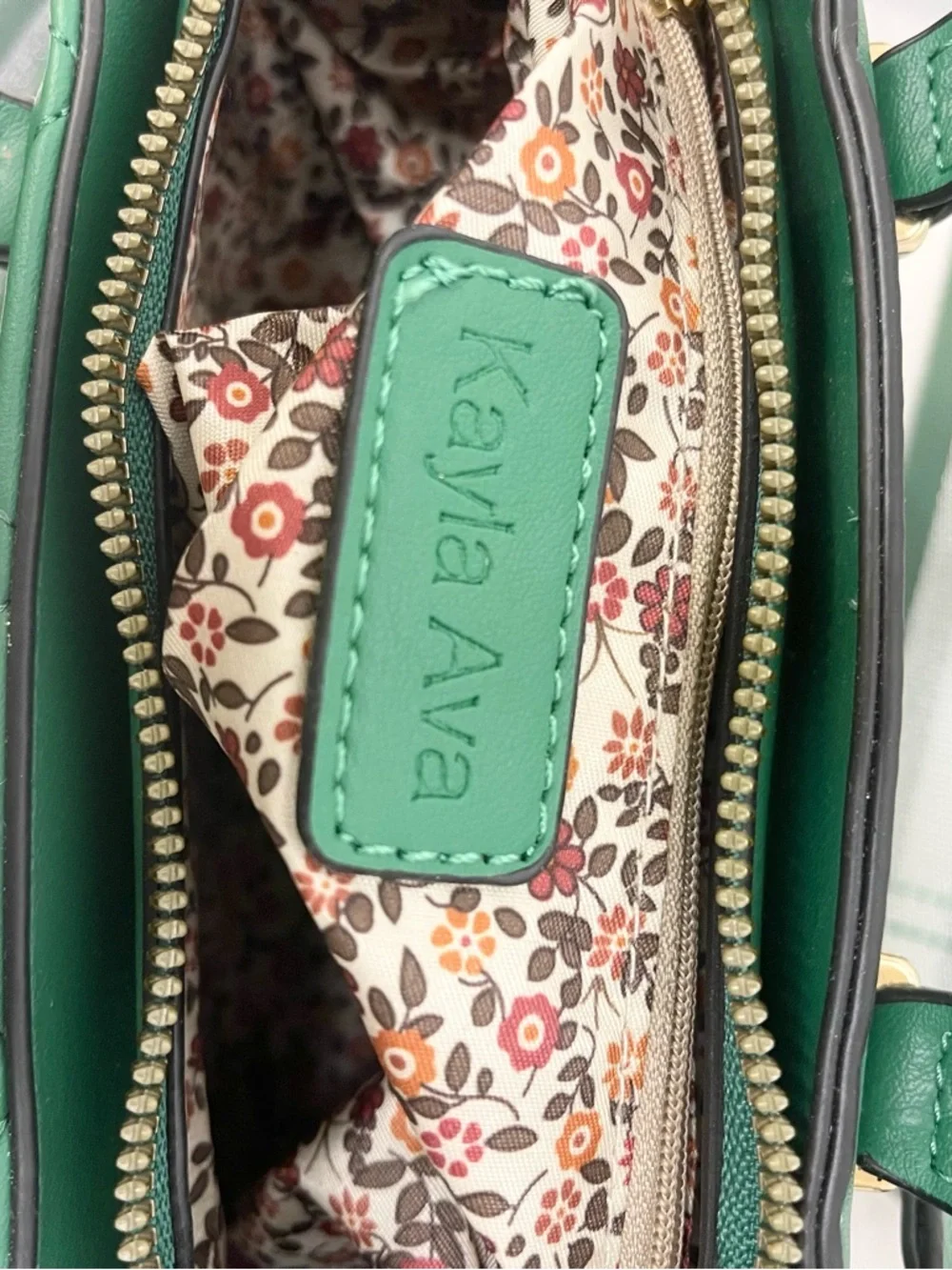 Kayla Ava Emerald Quilted Stud Satchel with Striped Crossbody Strap